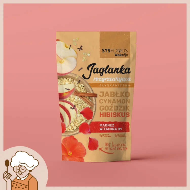 Jaglanka Rozgrzewająca z jabłkiem, cynamonem, goździkiem i hibiskusem 300 g Dania Babci Zosi.png