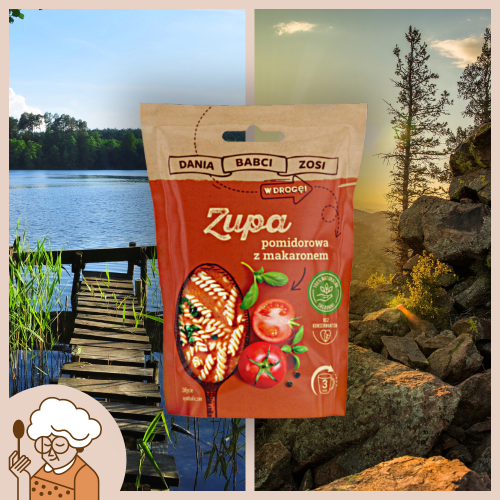 Zupa pomidorowa z bazylią i makaronem instant 49g Dania Babci Zosi w drogę.png
