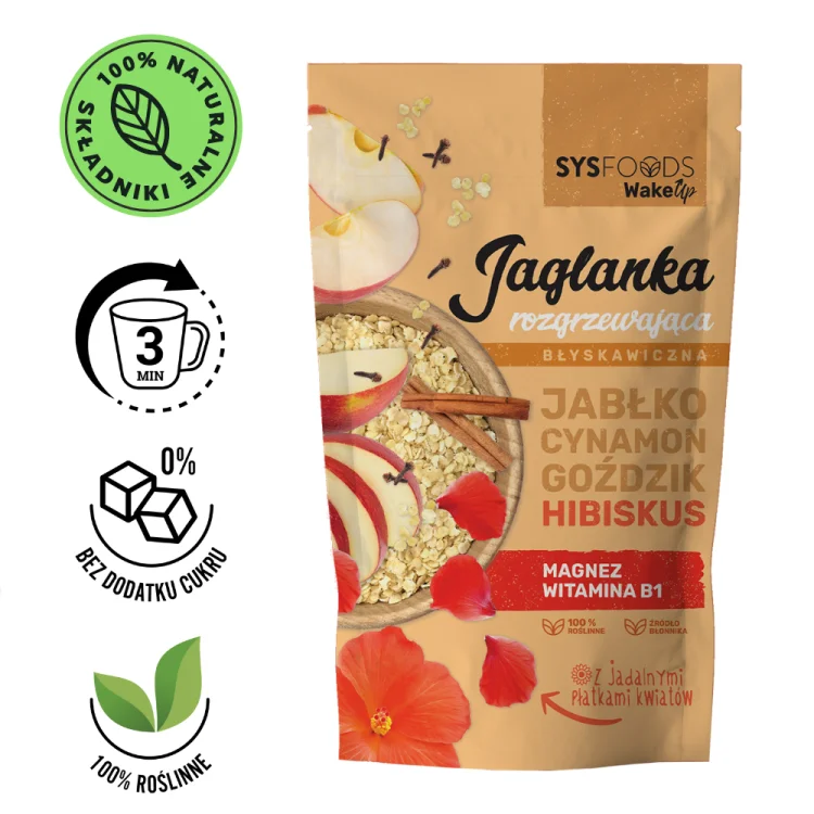Jaglanka Rozgrzewająca z jabłkiem, cynamonem, goździkiem i hibiskusem 300 g Dania Babci Zosi SYS produkt.png