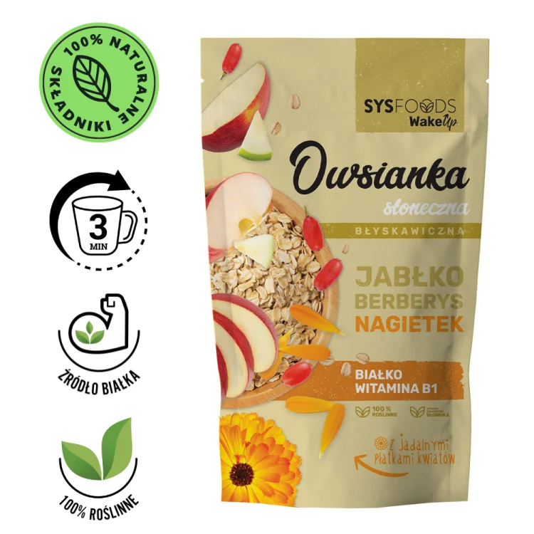 Owsianka Słoneczna z jabłkiem, berberysem i nagietkiem 350 g Dania Babci Zosi SYS produkt.png