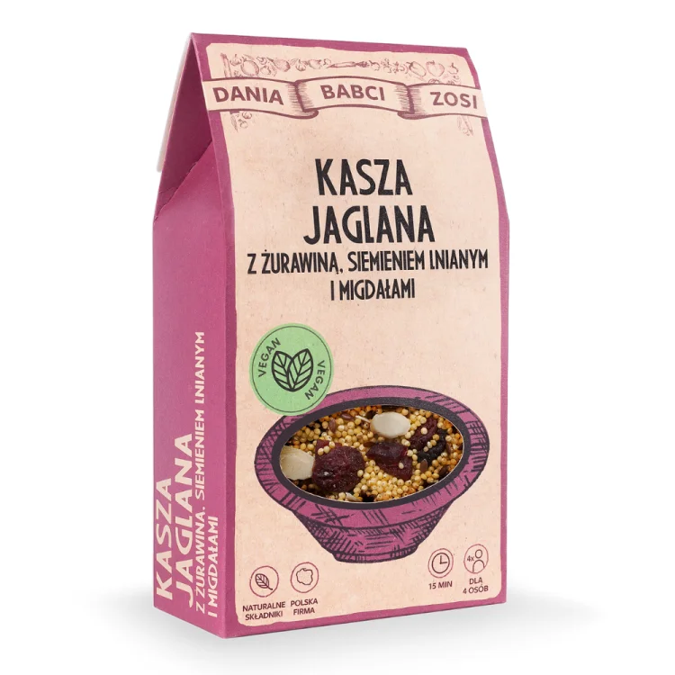 Kasza jaglana z żurawiną, siemieniem lnianym i migdałami Dania Babaci Zosi allegro.png