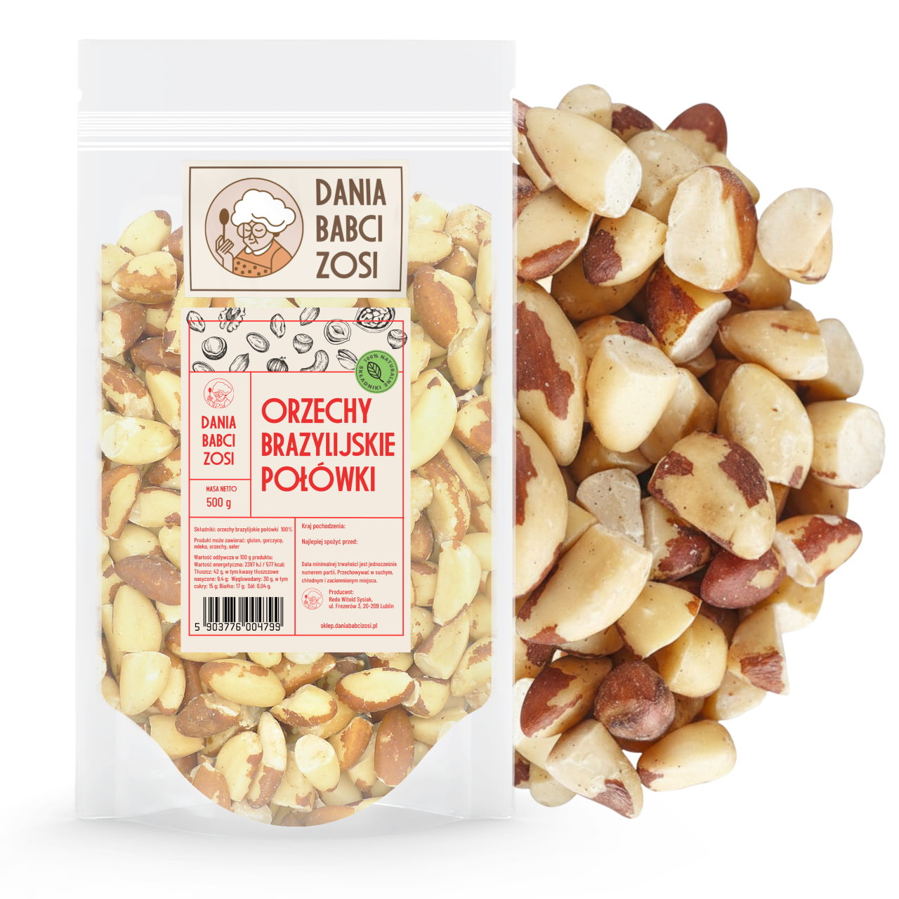 Orzechy brazylijskie połówki 500 g - Dania Babci Zosi